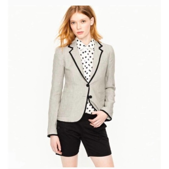 J. Crew Jackets & Blazers - J. Crew schoolboy linen black tipped Blazer size 2